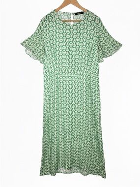 Elegant Green Viscose Maxi Dress with Flutter Sleeves XL